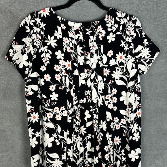 J Jill Wearever Collection Dress Womens Medium Black Floral Short Sleeve Stretch - Picture 4 of 14